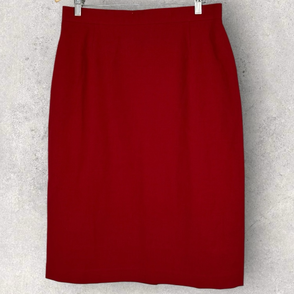 SOLD Vintage 100% Wool Red Pencil Skirt Womens Size 16 Braemar Diana Canada - Picture 13 of 14